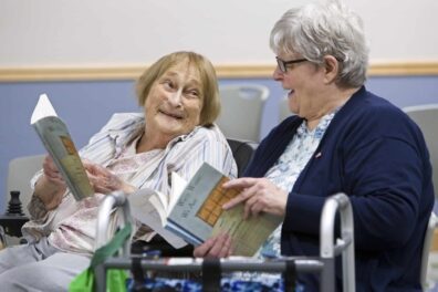 Timbers of Shorwood residents Barb Rossi and Lucy Hoffman